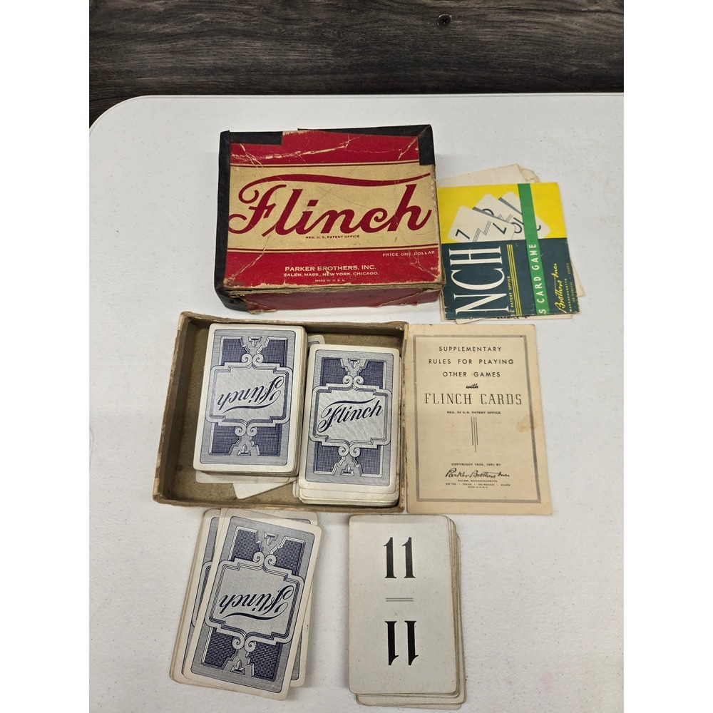 Vintage Flinch Card Game Parker Brothers 1938 Antique Numerical Game with Box